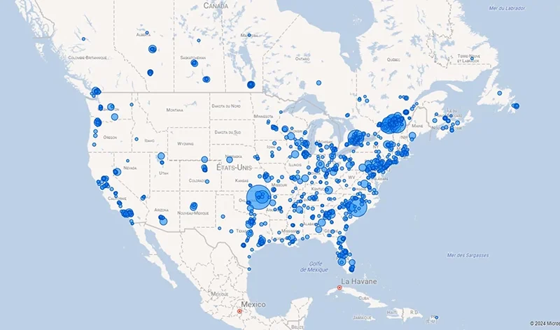 Map of the client's network spread