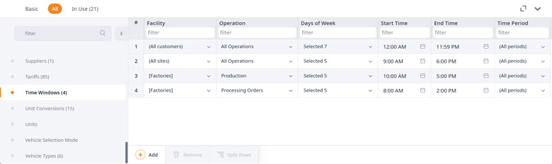 Time Windows for a simulation model in anyLogistix supply chain optimization software