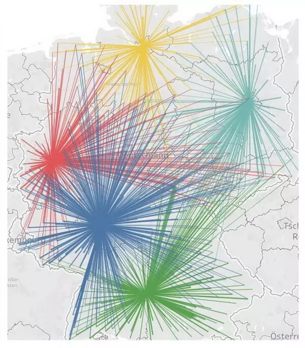 The scenario that shows a map with five distribution centers from the greenfield analysis